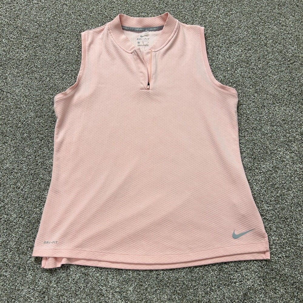 Nike Golf Polo Shirt Womens Large Pink Dri-FIT Sleeveless Mock Neck Golf Top